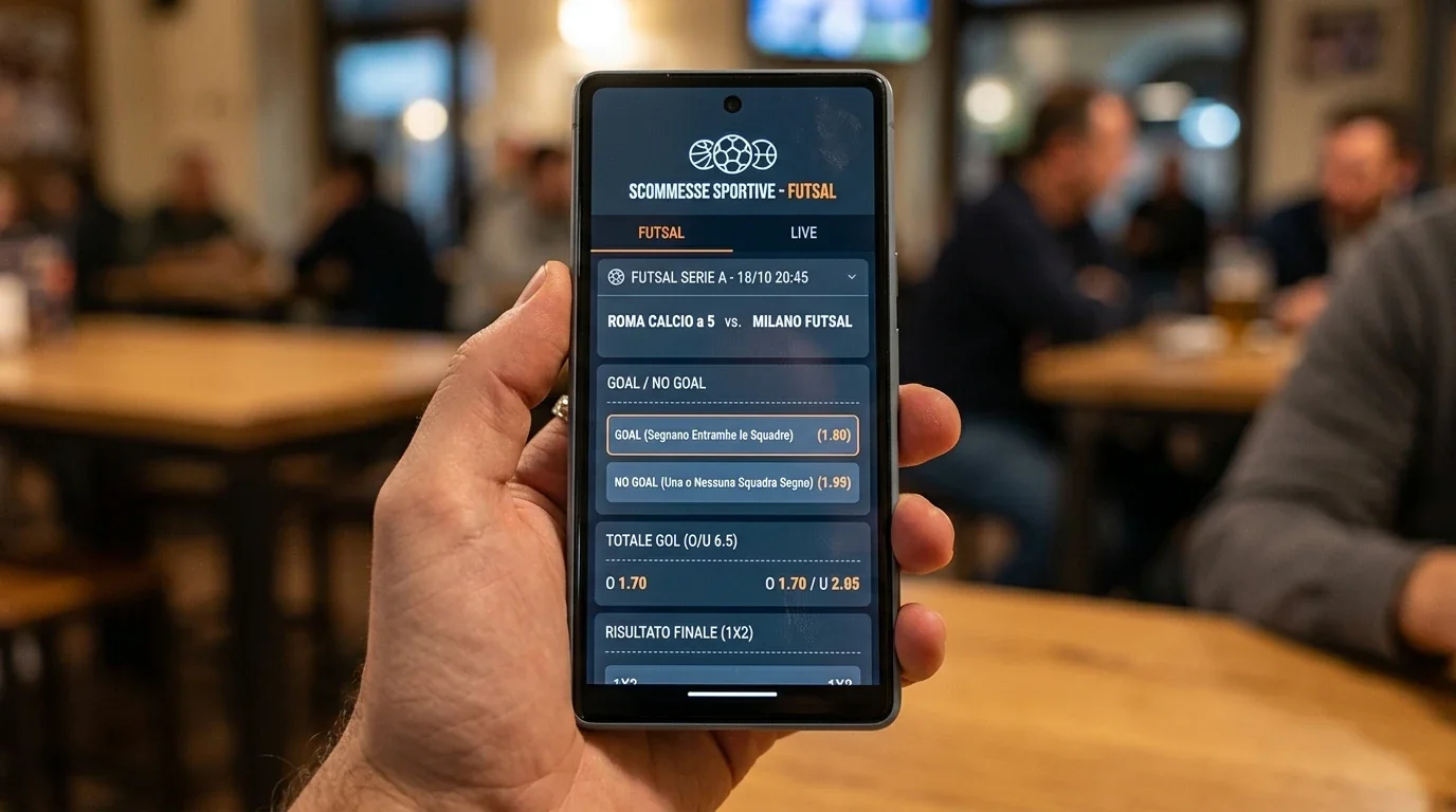 Schermata di un'app di scommesse con quote Goal e NoGoal di un match di calcio a 5