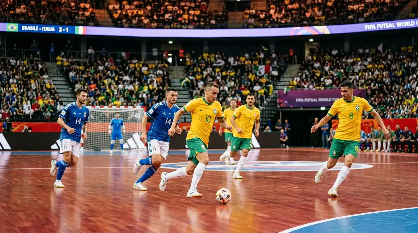 Nazionale brasiliana di calcio a 5 in azione durante una partita della FIFA Futsal World Cup