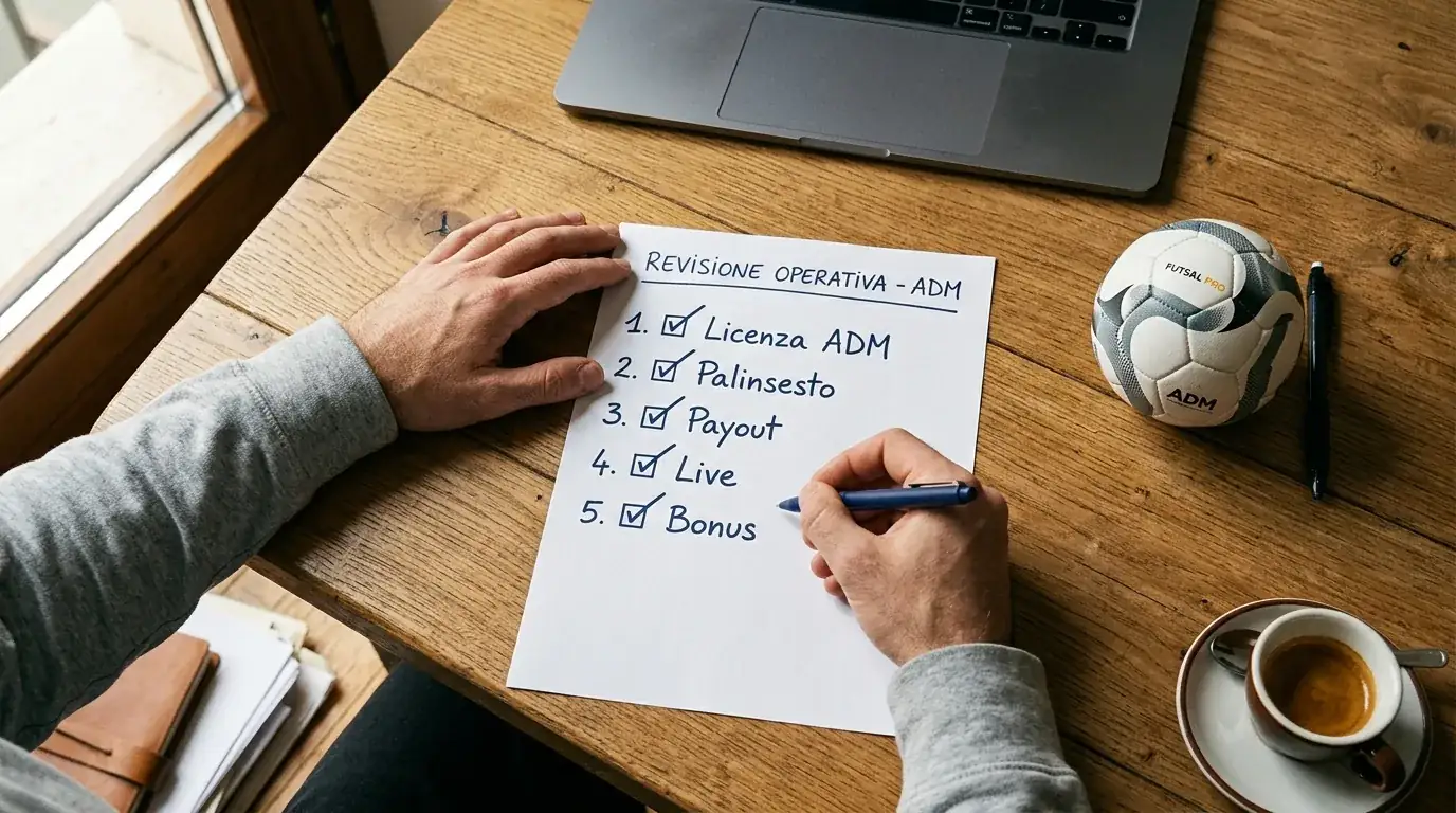 Persona che esamina un blocco appunti con i criteri per scegliere un bookmaker futsal