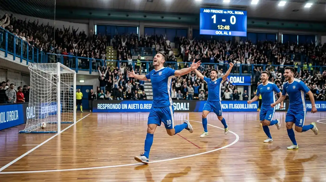 Esultanza di un giocatore di calcio a 5 dopo il primo gol di una partita di campionato