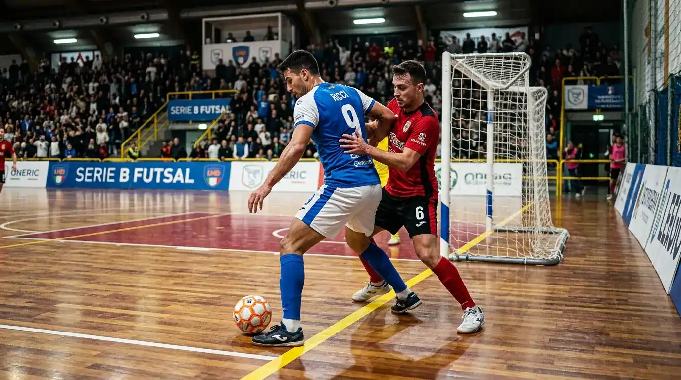 Pivot di calcio a 5 in posizione di ricezione spalle alla porta in fase di attacco
