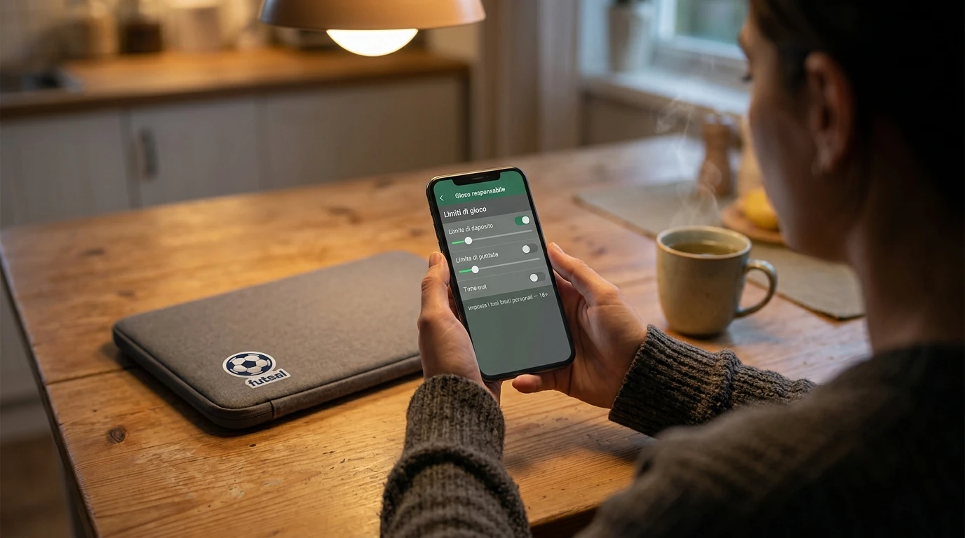 Schermata di un'app di scommesse con la sezione dei limiti di deposito e autoesclusione