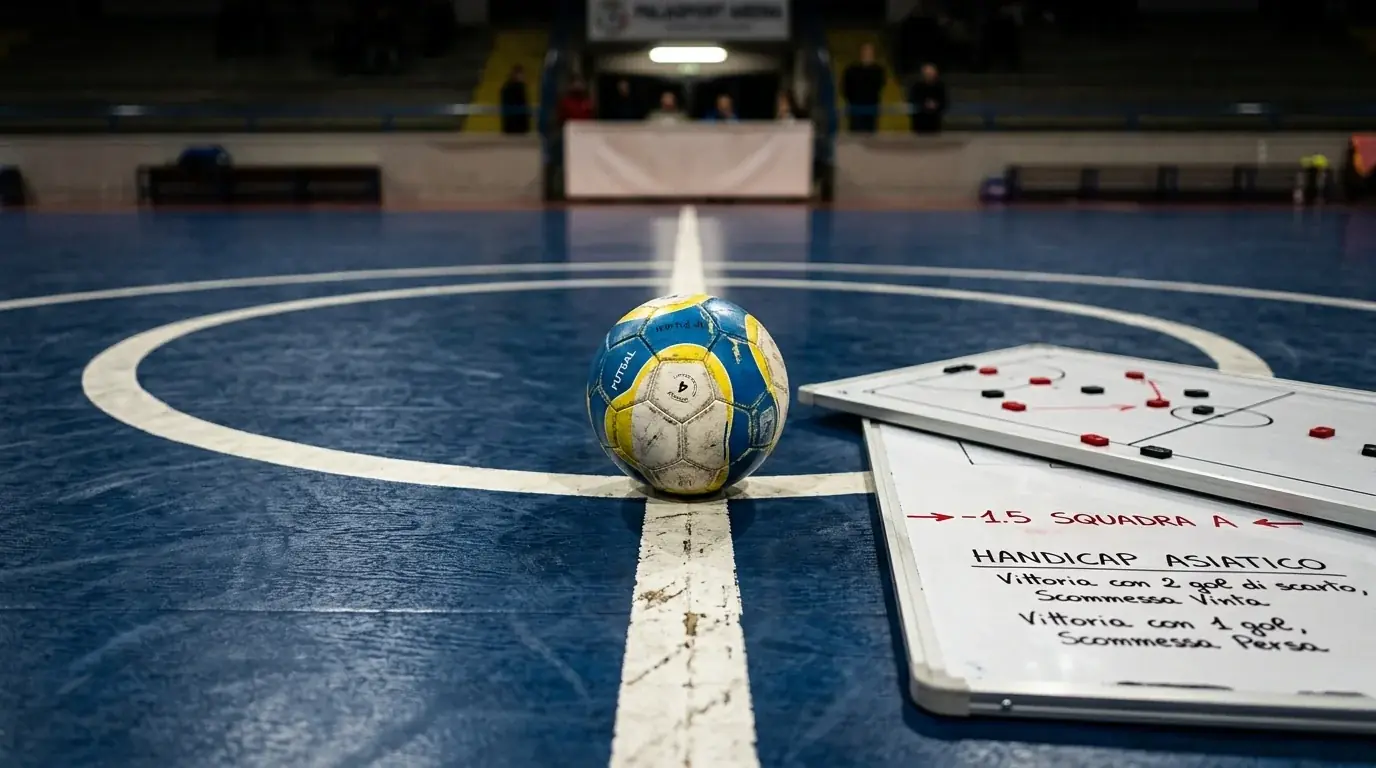 Schema di un match di calcio a 5 con linee handicap asiatico e differenza reti evidenziate