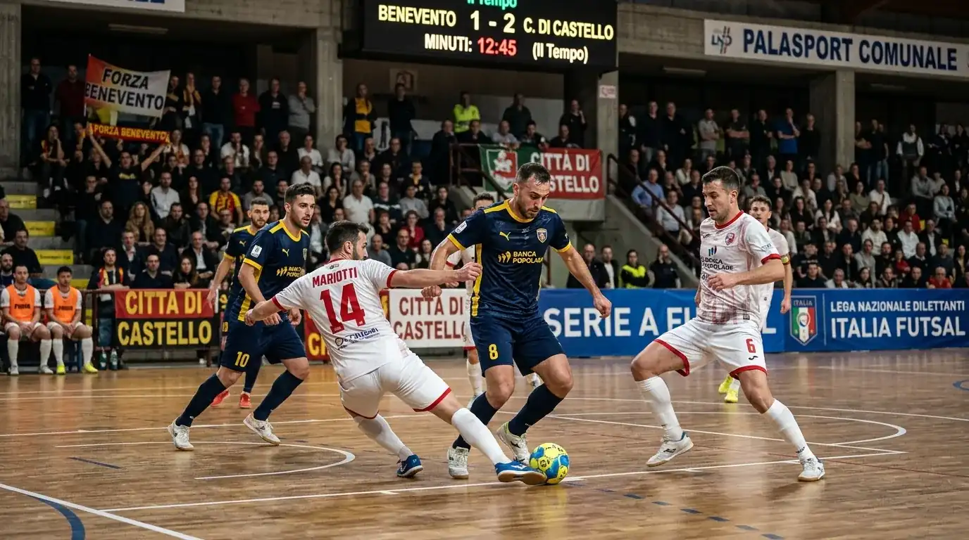 Match equilibrato di Serie A calcio a 5 italiana fra due squadre di metà classifica