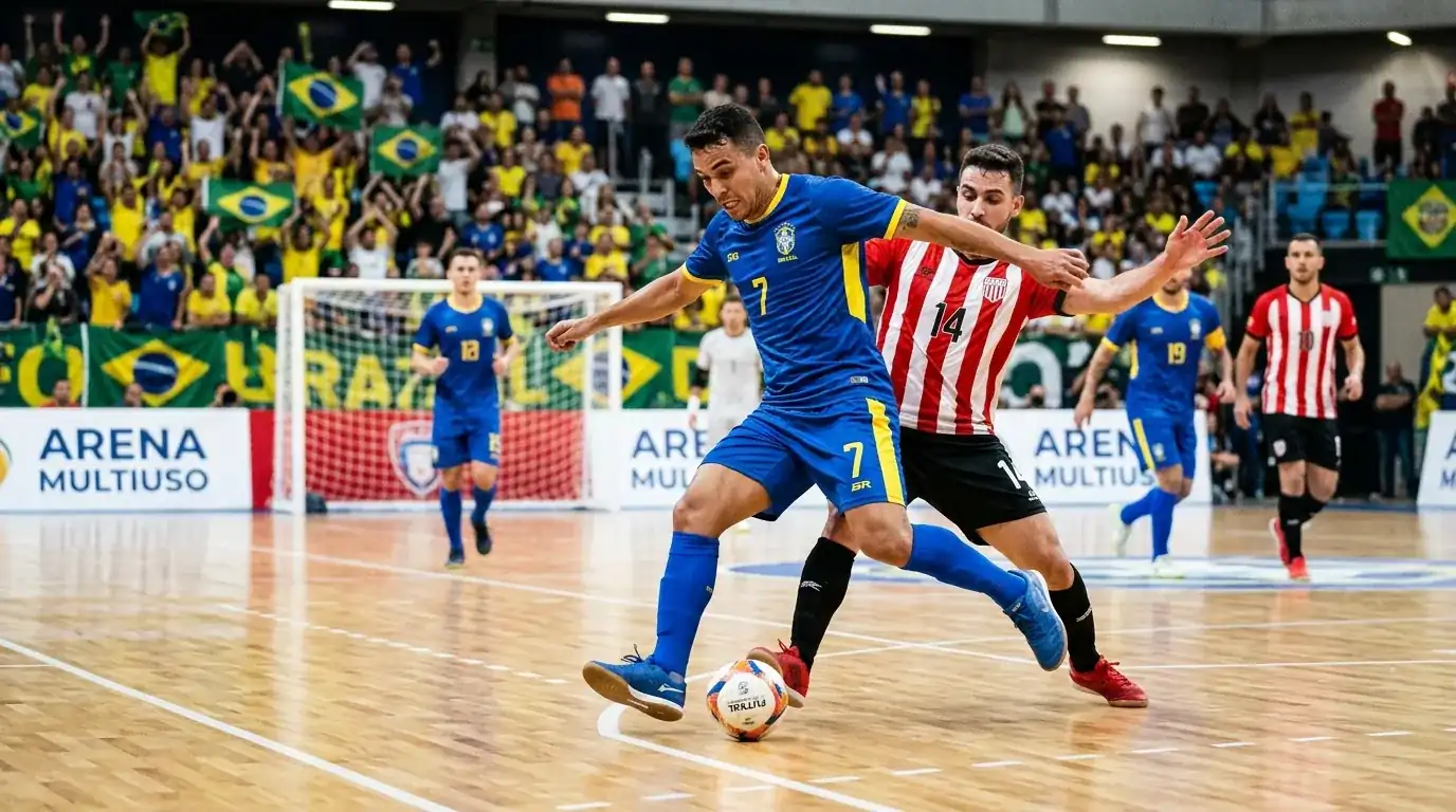 Match della Liga Nacional brasiliana di futsal con giocatori in azione