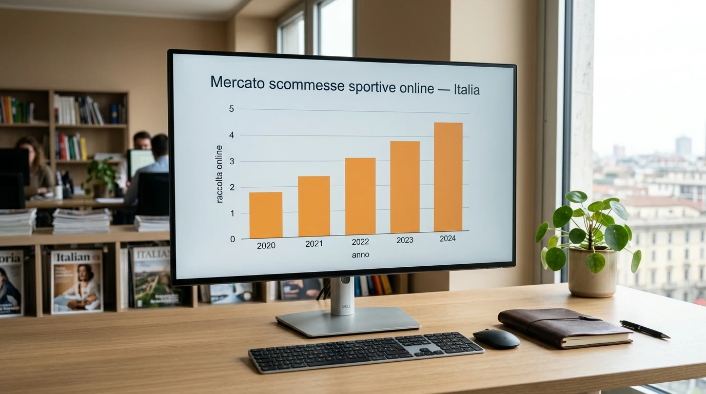Grafico a barre che mostra l'andamento del mercato italiano delle scommesse sportive online
