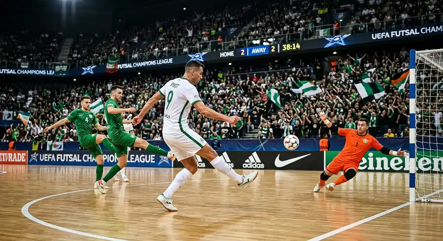 Tiro decisivo del pivot durante una finale UEFA Futsal Champions League