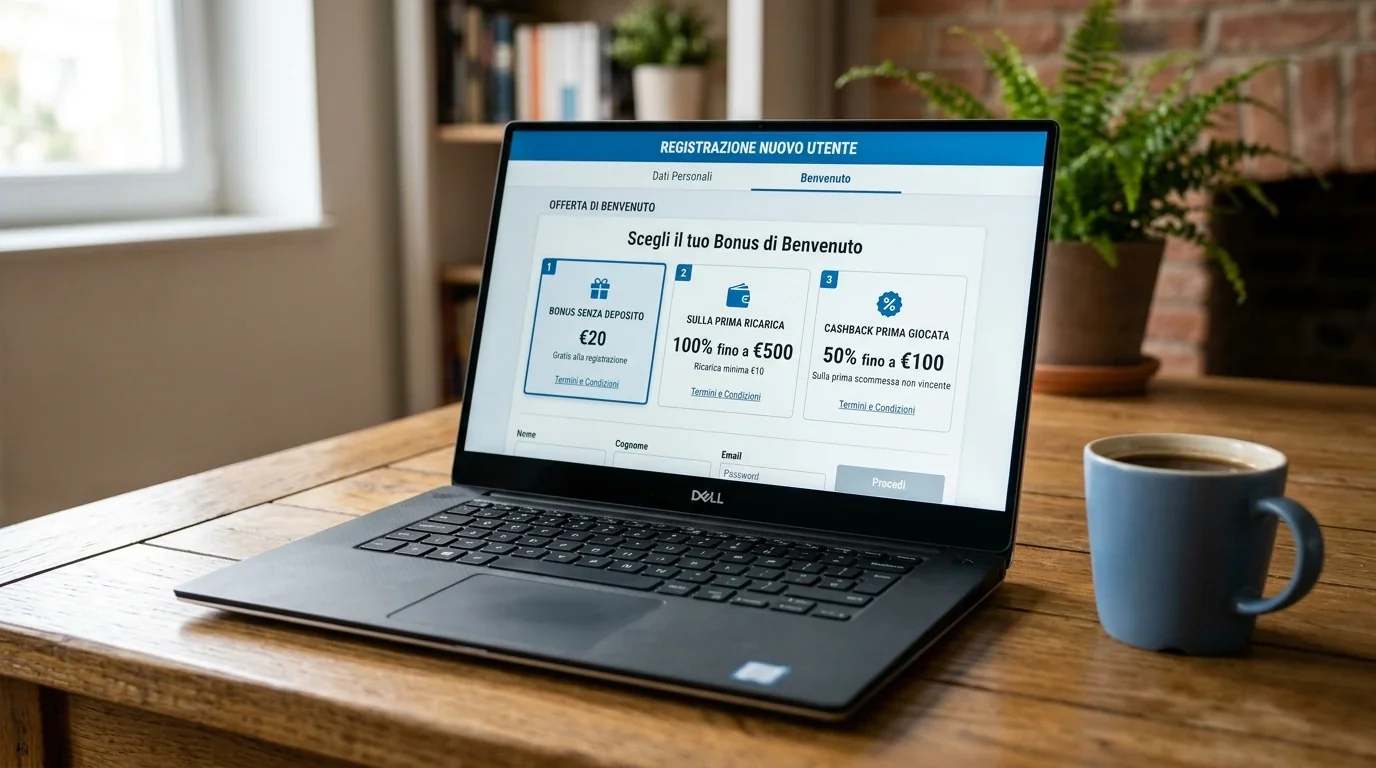 Schermata di registrazione bookmaker ADM con offerte di bonus benvenuto