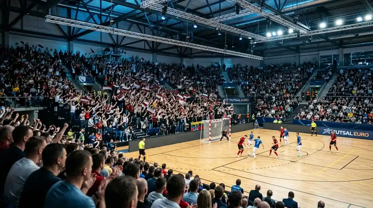 Arena baltica con tifosi durante un match di UEFA Futsal EURO 2026