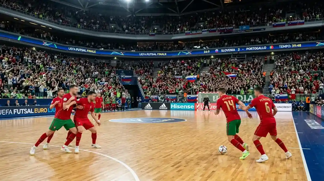 Arena Stožice di Lubiana durante la finale UEFA Futsal EURO 2026 fra Spagna e Portogallo