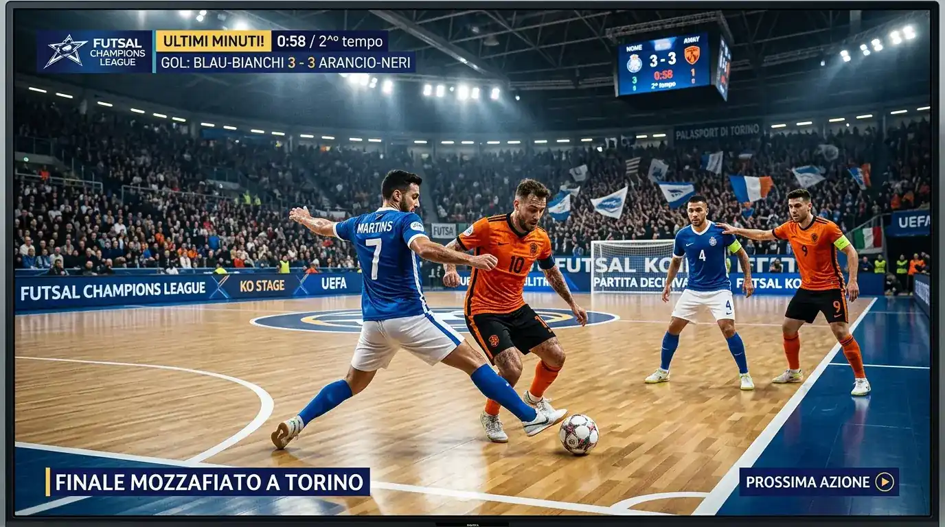 Tensione finale in una partita di eliminazione diretta UEFA Futsal Champions League