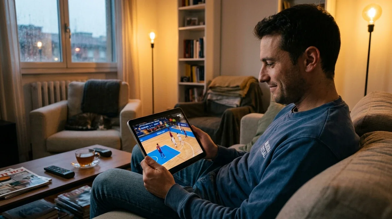 Trasmissione TV di una semifinale di UEFA Futsal Champions League su tablet a casa